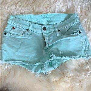 Hudson mint denim jean shorts 25